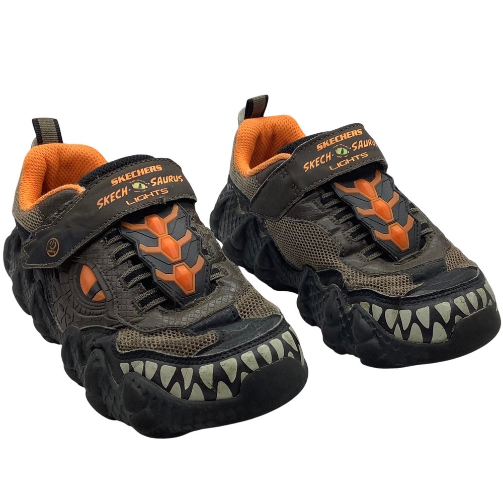 Skechers Skech-Saurus Lights Dinosaur Sneakers Boys‎ Size 2.5 Brown Orange